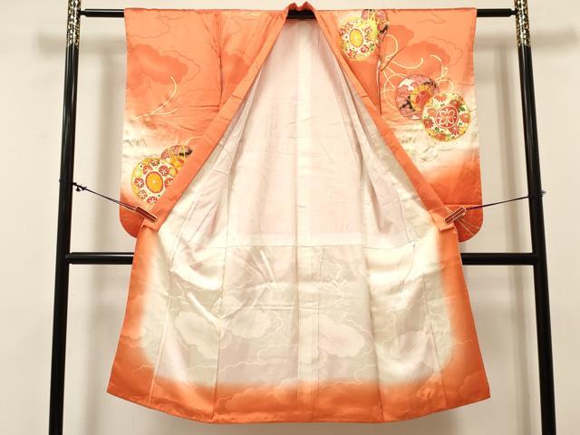 平和屋着物[]七五三　女の子　７歳　祝着　四つ身　駒刺繍　鼓花文　暈し染め　金彩　逸品　DABC5207ma