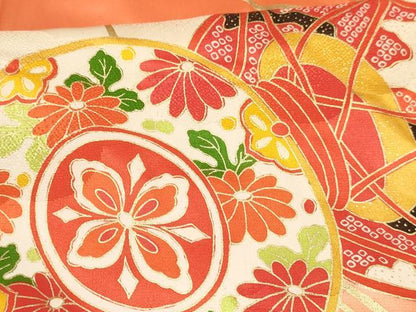 平和屋着物[]七五三　女の子　７歳　祝着　四つ身　駒刺繍　鼓花文　暈し染め　金彩　逸品　DABC5207ma
