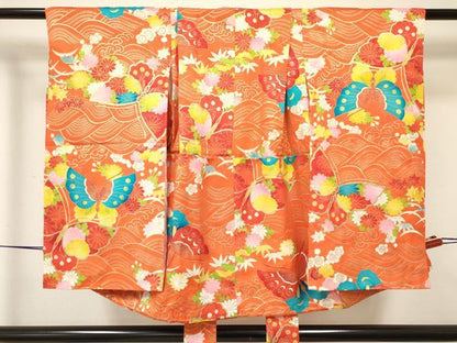 平和屋着物[]七五三　女の子　３歳　祝着　三つ身　花蝶文　金彩　逸品　DABC5208ma