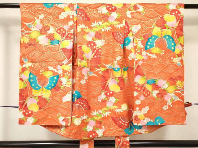 平和屋着物[]七五三 女の子 ３歳 祝着 三つ身 花蝶文 金彩 逸品 DABC5208ma