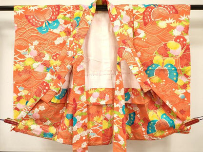 平和屋着物[]七五三 女の子 ３歳 祝着 三つ身 花蝶文 金彩 逸品 DABC5208ma