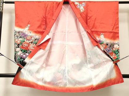 平和屋着物[]七五三　女の子　３歳　祝着　三つ身　鞠花文　暈し染め　金彩　逸品　DABC5209ma