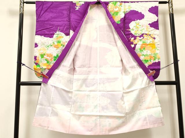 平和屋着物[]七五三　女の子　７歳　祝着　四つ身　駒刺繍　牡丹花丸文　金彩　逸品　DABC5210ma
