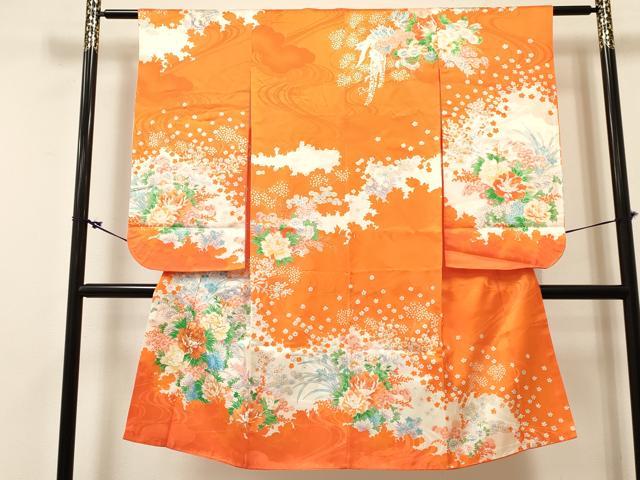 平和屋着物[]七五三　女の子　７歳　祝着　四つ身　駒刺繍　牡丹花文　金彩　逸品　DABC5211ma