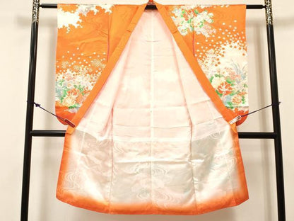 平和屋着物[]七五三　女の子　７歳　祝着　四つ身　駒刺繍　牡丹花文　金彩　逸品　DABC5211ma