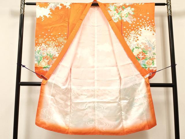 平和屋着物[]七五三　女の子　７歳　祝着　四つ身　駒刺繍　牡丹花文　金彩　逸品　DABC5211ma