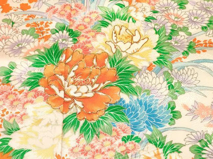 平和屋着物[]七五三　女の子　７歳　祝着　四つ身　駒刺繍　牡丹花文　金彩　逸品　DABC5211ma