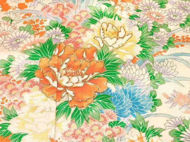 平和屋着物[]七五三　女の子　７歳　祝着　四つ身　駒刺繍　牡丹花文　金彩　逸品　DABC5211ma
