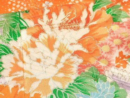 平和屋着物[]七五三　女の子　７歳　祝着　四つ身　駒刺繍　牡丹花文　金彩　逸品　DABC5211ma