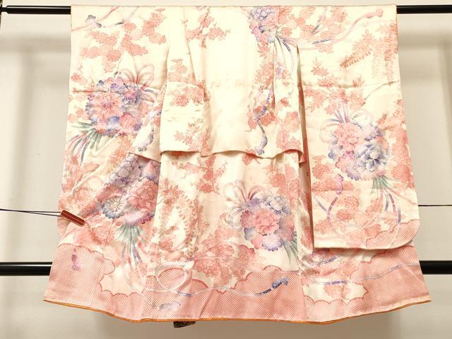 平和屋着物[]七五三 女の子 ３歳 祝着 三つ身 駒刺繍 草花文 金彩 逸品 DABC5212ma