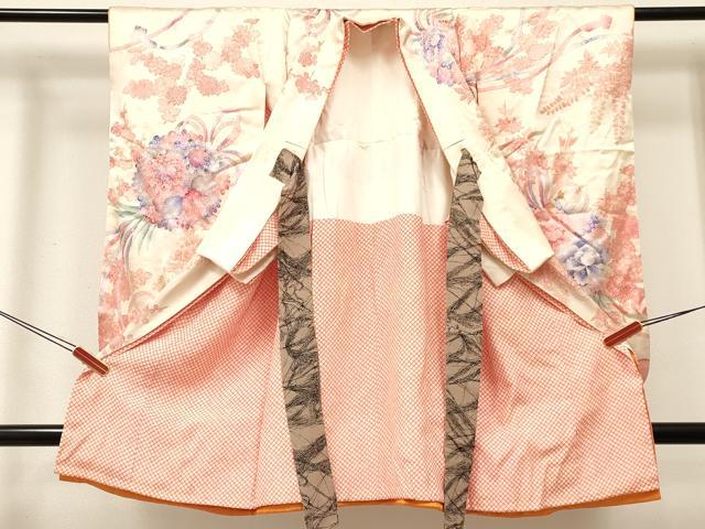 平和屋着物[]七五三　女の子　３歳　祝着　三つ身　駒刺繍　草花文　金彩　逸品　DABC5212ma