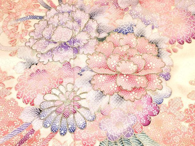 平和屋着物[]七五三　女の子　３歳　祝着　三つ身　駒刺繍　草花文　金彩　逸品　DABC5212ma