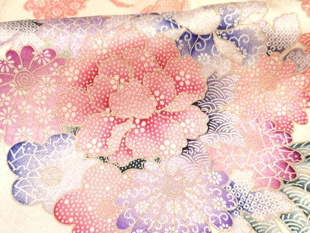 平和屋着物[]七五三　女の子　３歳　祝着　三つ身　駒刺繍　草花文　金彩　逸品　DABC5212ma