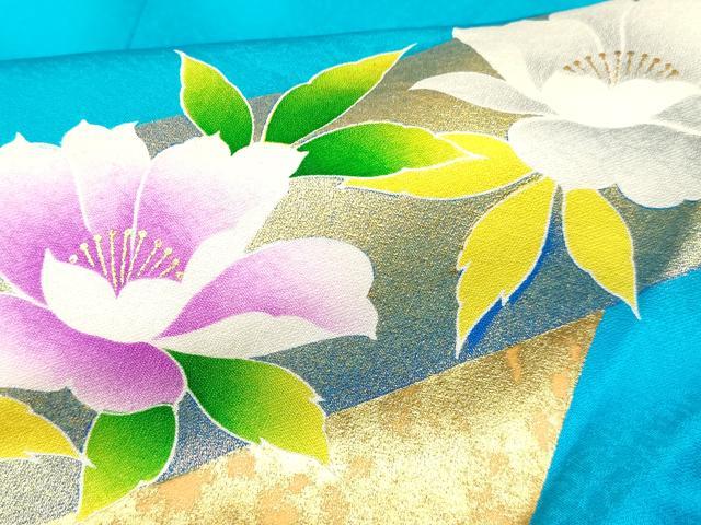平和屋着物[]本手描友禅作家　秋山章　七五三　女の子　７歳　祝着　四つ身　襦袢付き　薔薇　バラ　金彩　逸品　DABC5213ma