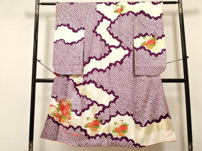 平和屋着物[]七五三　女の子　７歳　祝着　四つ身　駒刺繍　絞り　陶器花文　金彩　逸品　DABC5217ma
