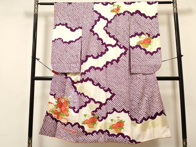 平和屋着物[]七五三　女の子　７歳　祝着　四つ身　駒刺繍　絞り　陶器花文　金彩　逸品　DABC5217ma