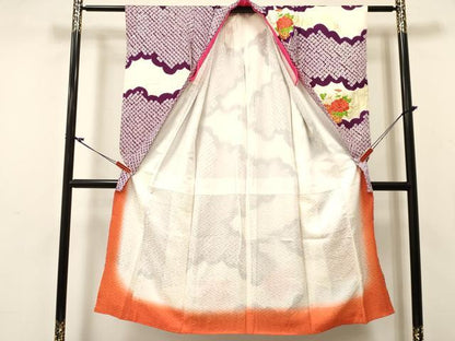 平和屋着物[]七五三　女の子　７歳　祝着　四つ身　駒刺繍　絞り　陶器花文　金彩　逸品　DABC5217ma