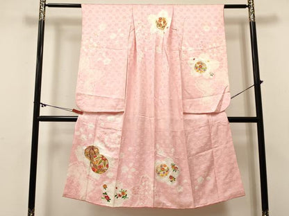 平和屋着物[]七五三　女の子　７歳　祝着　四つ身　駒刺繍　絞り　鞠花文　金彩　逸品　DABC5219ma