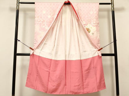 平和屋着物[]七五三　女の子　７歳　祝着　四つ身　駒刺繍　絞り　鞠花文　金彩　逸品　DABC5219ma