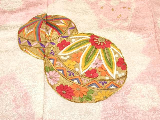 平和屋着物[]七五三　女の子　７歳　祝着　四つ身　駒刺繍　絞り　鞠花文　金彩　逸品　DABC5219ma