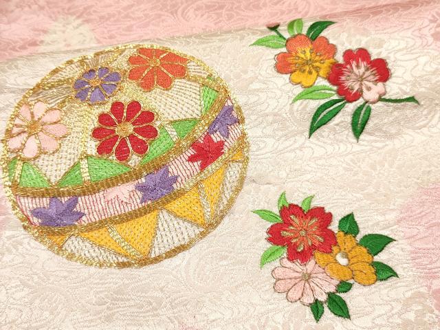 平和屋着物[]七五三　女の子　７歳　祝着　四つ身　駒刺繍　絞り　鞠花文　金彩　逸品　DABC5219ma
