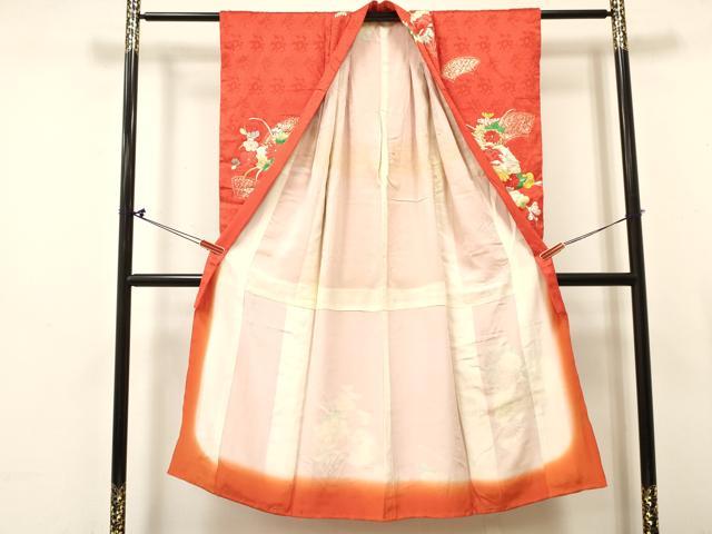 平和屋着物∵女の子　十三参り　子供　祝着　駒刺繍　絞り　扇面花文　金彩　逸品　DABC5221ma