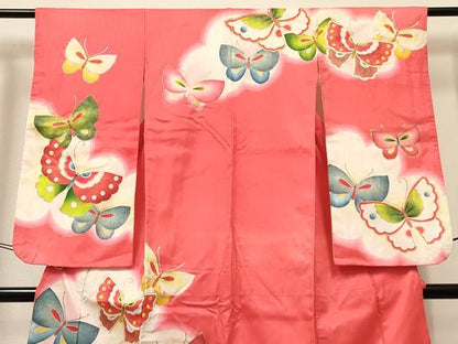 平和屋着物[]七五三　女の子　７歳　祝着　四つ身　駒刺繍　舞蝶文　金銀彩　逸品　DABC5222ma
