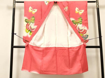 平和屋着物[]七五三　女の子　７歳　祝着　四つ身　駒刺繍　舞蝶文　金銀彩　逸品　DABC5222ma