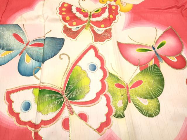平和屋着物[]七五三　女の子　７歳　祝着　四つ身　駒刺繍　舞蝶文　金銀彩　逸品　DABC5222ma