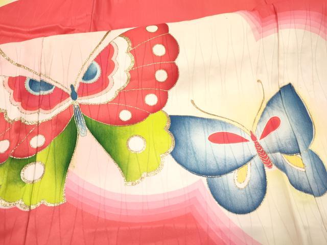 平和屋着物[]七五三　女の子　７歳　祝着　四つ身　駒刺繍　舞蝶文　金銀彩　逸品　DABC5222ma
