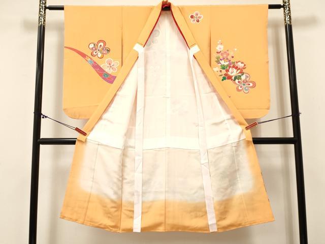平和屋着物[]七五三　女の子　７歳　祝着　四つ身　束ね熨斗花車文　暈し染め　金銀彩　逸品　DABC5226ma