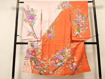 平和屋着物[]七五三　女の子　７歳　祝着　四つ身　草花文　金彩　逸品　DABC5227ma