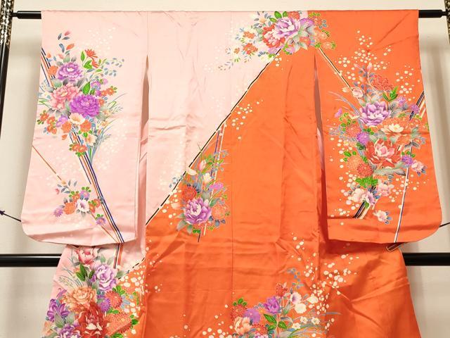 平和屋着物[]七五三　女の子　７歳　祝着　四つ身　草花文　金彩　逸品　DABC5227ma