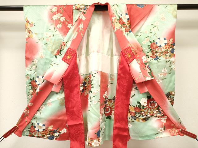 平和屋着物[]七五三　女の子　３歳　祝着　三つ身　片輪花車文　暈し染め　金彩　逸品　DABC5230ma