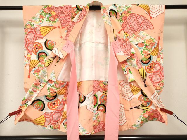 平和屋着物[]七五三 女の子 ３歳 祝着 三つ身 扇面飛鶴花文 金彩 逸品 DABC5231ma