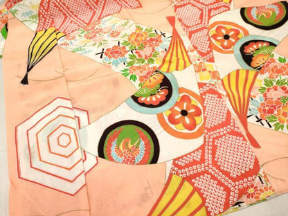 平和屋着物[]七五三 女の子 ３歳 祝着 三つ身 扇面飛鶴花文 金彩 逸品 DABC5231ma