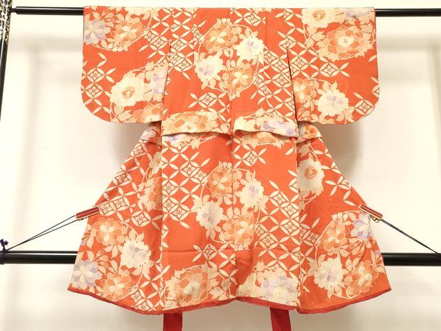 平和屋着物[]アンティーク　大正ロマン　七五三　女の子　３歳　祝着　三つ身　草花文　逸品　DABC5232ma