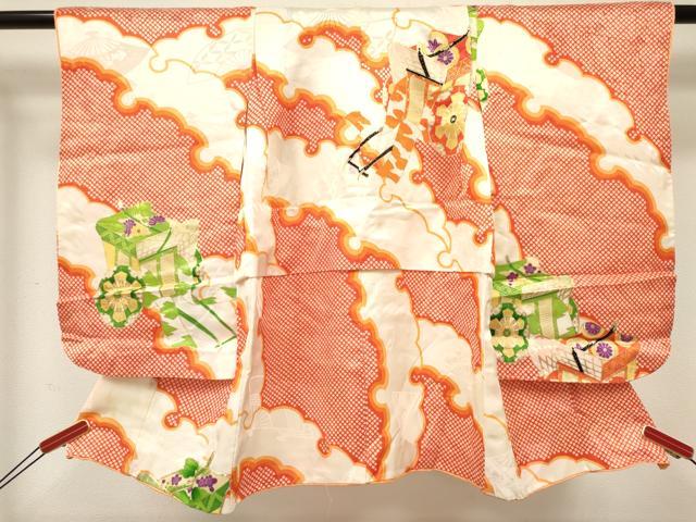 平和屋着物[]七五三　女の子　３歳　祝着　三つ身　駒刺繍　雪芝御所車花文　金彩　逸品　DABC5233ma