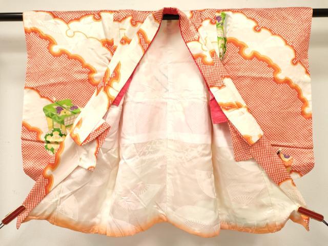 平和屋着物[]七五三　女の子　３歳　祝着　三つ身　駒刺繍　雪芝御所車花文　金彩　逸品　DABC5233ma
