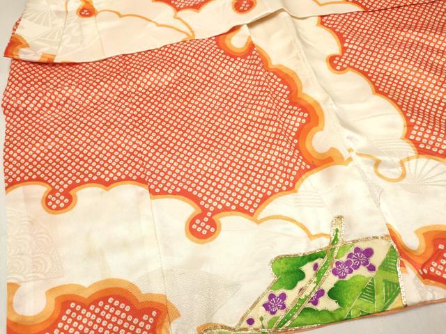 平和屋着物[]七五三　女の子　３歳　祝着　三つ身　駒刺繍　雪芝御所車花文　金彩　逸品　DABC5233ma