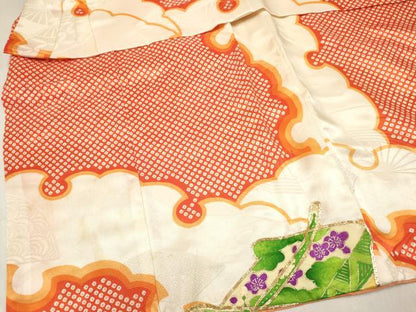 平和屋着物[]七五三 女の子 ３歳 祝着 三つ身 駒刺繍 雪芝御所車花文 金彩 逸品 DABC5233ma
