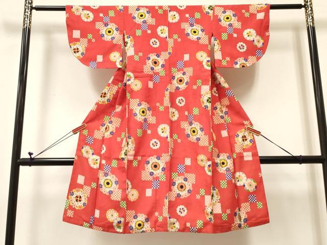 平和屋着物[]アンティーク　大正ロマン　七五三　女の子　７歳　祝着　四つ身　草花文　逸品　DABC5234ma