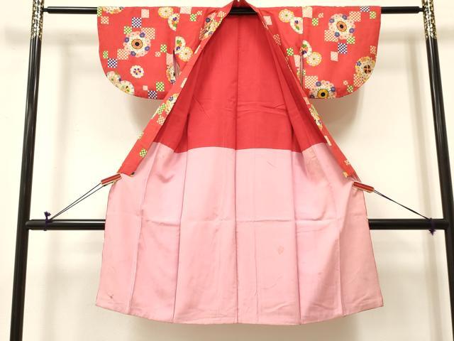 平和屋着物[]アンティーク　大正ロマン　七五三　女の子　７歳　祝着　四つ身　草花文　逸品　DABC5234ma