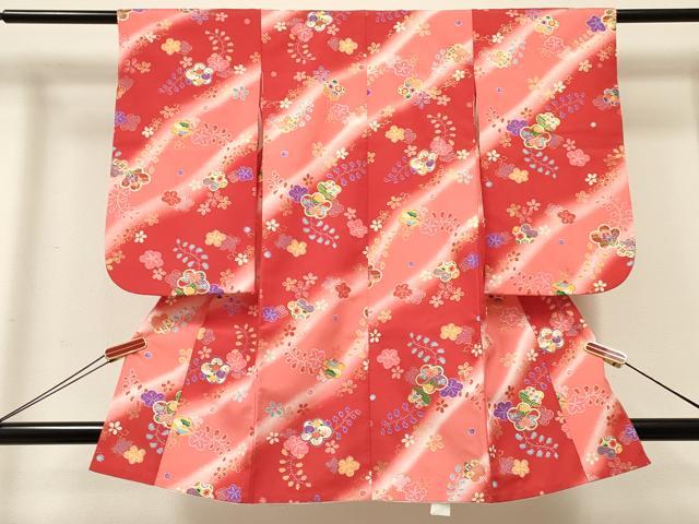 平和屋着物[]七五三　女の子　３歳　祝着　三つ身　草花文　暈し染め　金彩　洗える着物　DABC5235ma