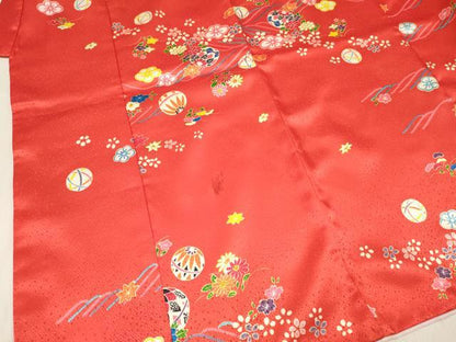 平和屋着物[]七五三　女の子　３歳　祝着　三つ身　鞠花文　逸品　DABC5236ma