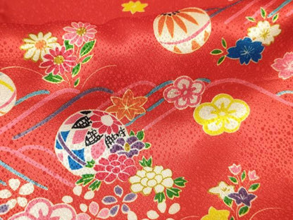 平和屋着物[]七五三　女の子　３歳　祝着　三つ身　鞠花文　逸品　DABC5236ma
