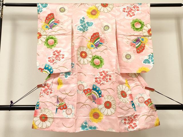 平和屋着物[]七五三　女の子　３歳　祝着　三つ身　芝花蝶文　金銀彩　逸品　DABC5237ma