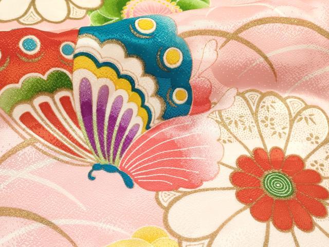 平和屋着物[]七五三 女の子 ３歳 祝着 三つ身 芝花蝶文 金銀彩 逸品 DABC5237ma