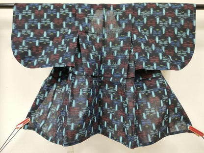 平和屋着物[]久留米絣　単衣　女の子　子供　３歳　絣文様　綿　逸品　DABC5238ma