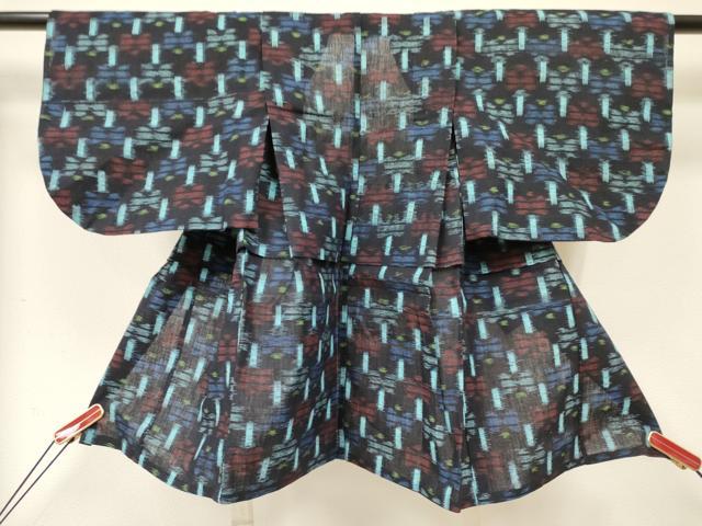 平和屋着物[]久留米絣　単衣　女の子　子供　３歳　絣文様　綿　逸品　DABC5238ma